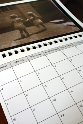 Example calendar with old photo of children holding hands
